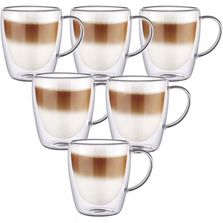 Termosklenice S Bílou Rukojeťí Kusů 6 Ks Renza 300 ML Na Latte