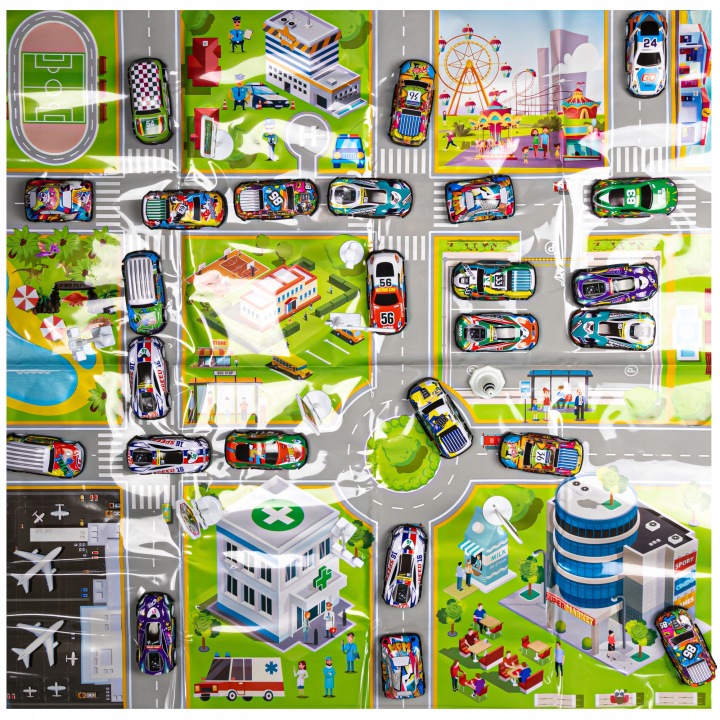 LARGE SET OF RACING CARS RESORAKI METAL CARS + CHEST MAP Kid's age 3+ years