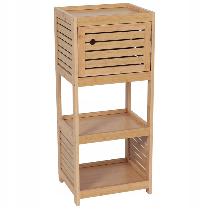 REGAŁ ŁAZIENKOWY BAMBUSOWY SZAFKA DRZWI 2 PÓŁKI SŁUPEK NA RĘCZNIKI PRZYBORY