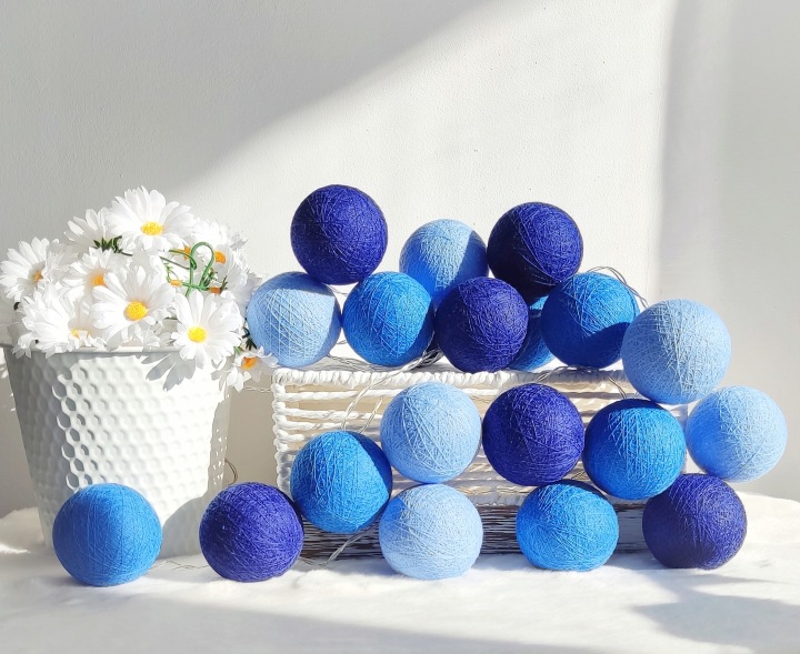 Cotton Balls Сині Гірлянда Лампи Кулі 20 LED На Батарейки — фото 2