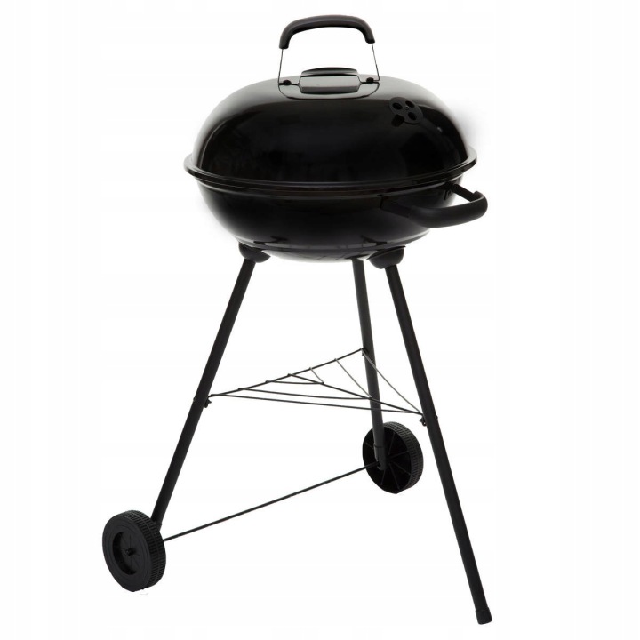 Zahradní Gril Kulatý Ø 43 cm Na Kolečkách, Černý S Víkem