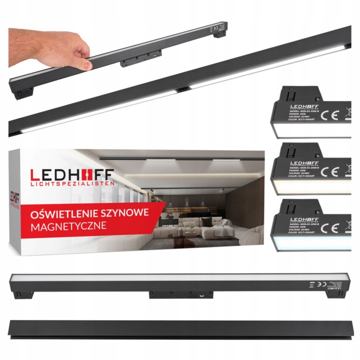 Magnetické kolejnicové osvětlení M20 kolejnice lineární lampa 24W černá 3CCT