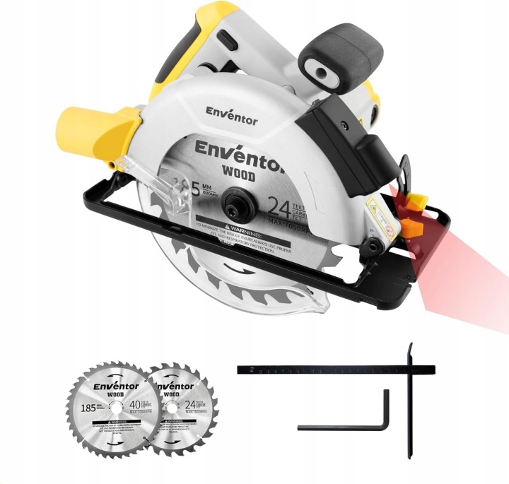 Kotoučová pila Enventor 1200W 185 mm 5800 ot/min Laser 2 kotouče 24T/40T