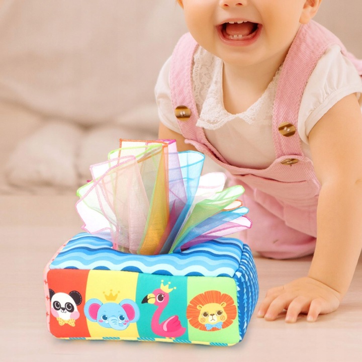 Pull Along Tissue Box Монтессорі Шурхітлива Tissue Toy Кольорове раннє навчання — фото 2