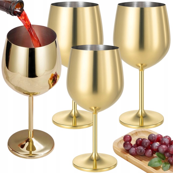Skleničky Na Červené Víno Ocelové 500ML 4KS Zlaté Dárek Nerozbitné