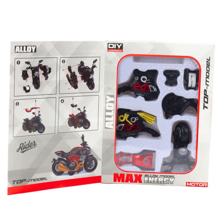 Мотоцикл для складання скручування металевий 1:14 набір для творчості DIY червоний — фото 3