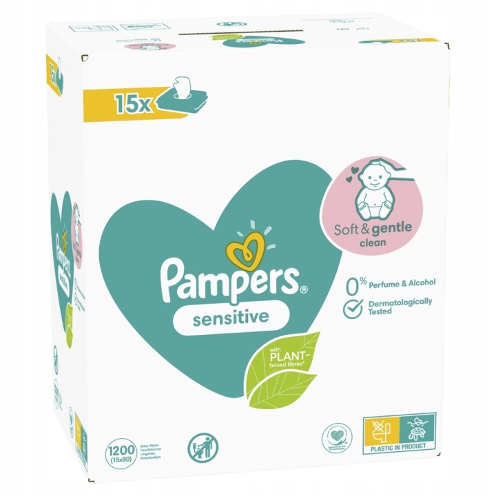 Pampers Sensitive серветки вологі для дітей 15 упаковок = 1200 шт. — фото 6