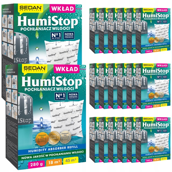 Humistop 20x Náhradní náplň do pohlcovače vlhkosti 280 g Silné náplně Atest Pzh