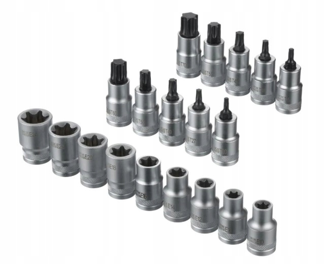 Nástavce Torx T20-T70 a E10-E24 1/2" Parkside, 19 dílů v praktickém balení