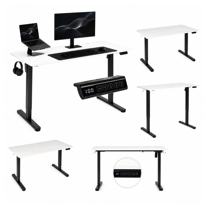 Elektrický psací stůl 120 x 60 cm, regulace výšky 72-118 cm, bílá deska
