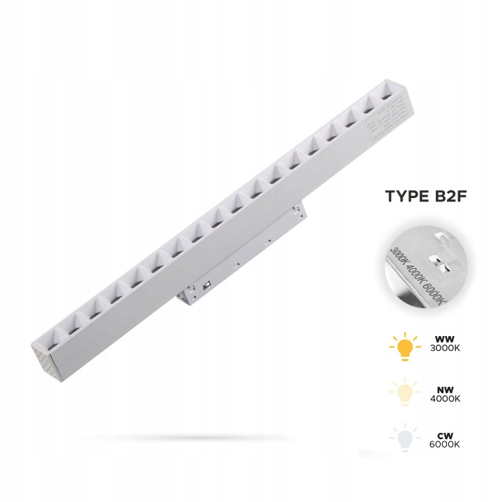 Lineární reflektor Bílý Grille 18W 3CCT Typ B2F pro Smart Track 48VDC