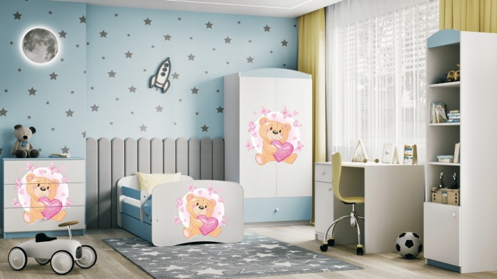 Ліжко babydreams синє ведмедик метелики з шухлядою матрац латексний 160/80 — фото 6