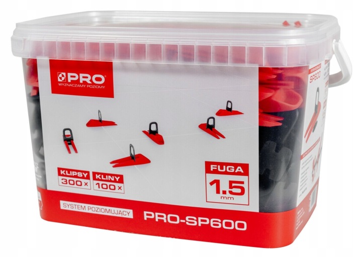 klipy a klíny pro vyrovnání dlaždic PRO-SP600 1,5mm kyblík 300/100 ks