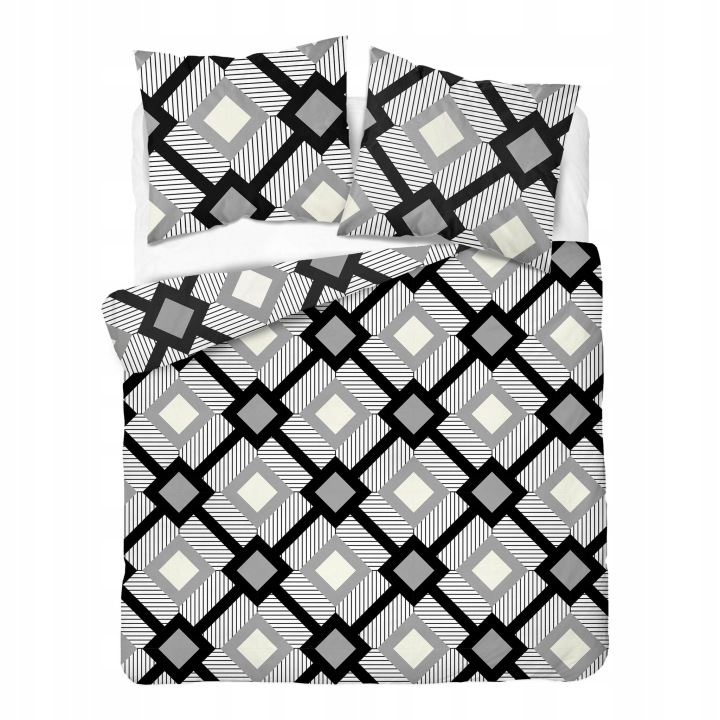 Povlečení 160x200 bílá černá šedá s geometrickými kosočtverci Home Satin