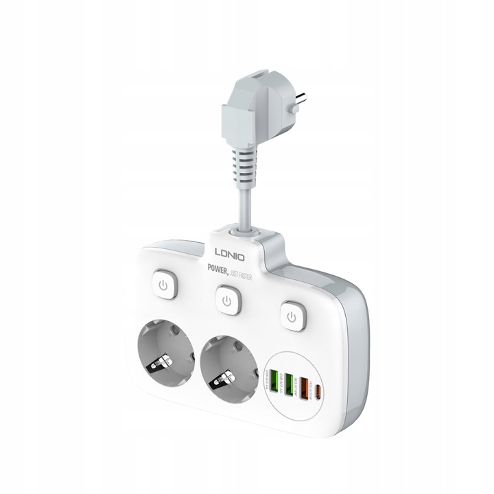 Inteligentní převodník napájecí zásuvky s 2 zásuvkami EU/3 USB/1 typ C pl