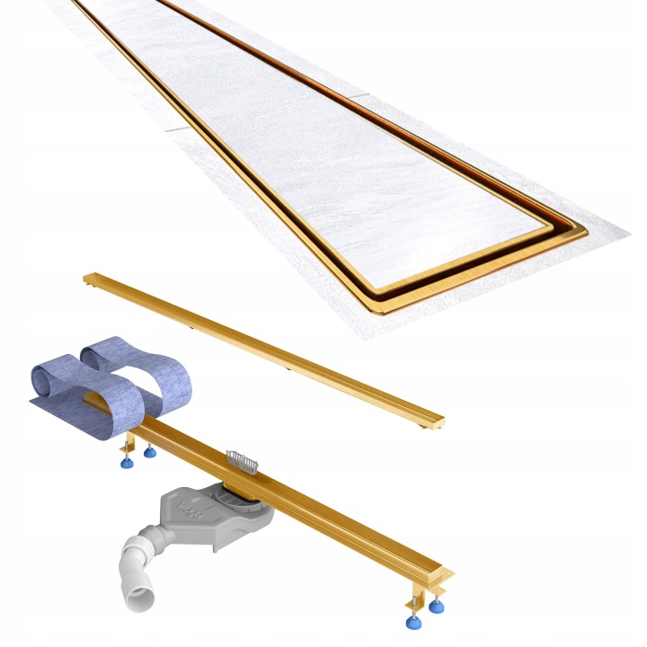 Lineární odtok Slim 100 cm zlatý kartáčovaný nízký pod desku sifonu Viega