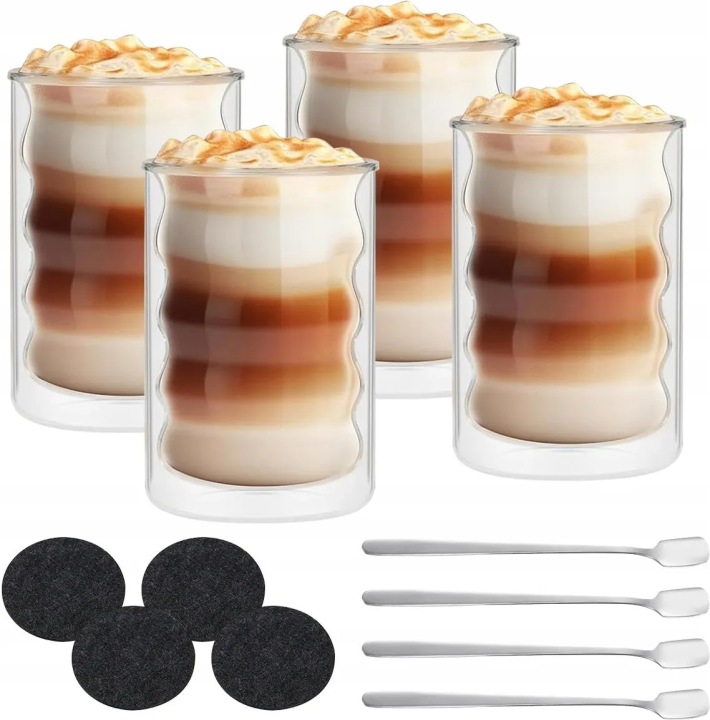 4 ks Termosklenice Lžičky Set na kávu Espresso, Latte a čaj