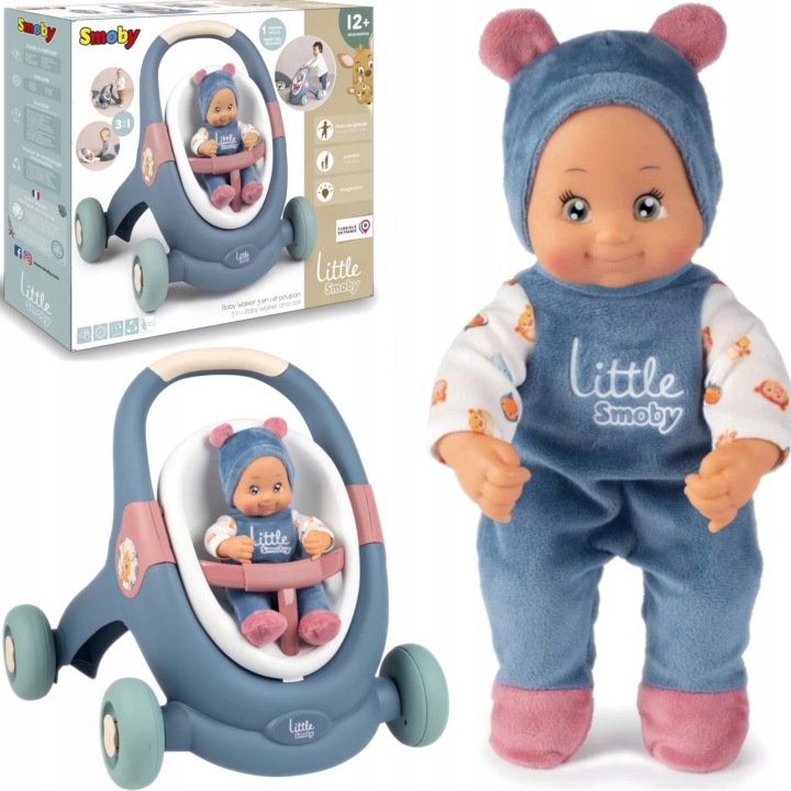 SMOBY LITTLE ходунки 3 в 1 візок для ляльок + лялька-пупс легкий набір 12 міс.+ — фото 7