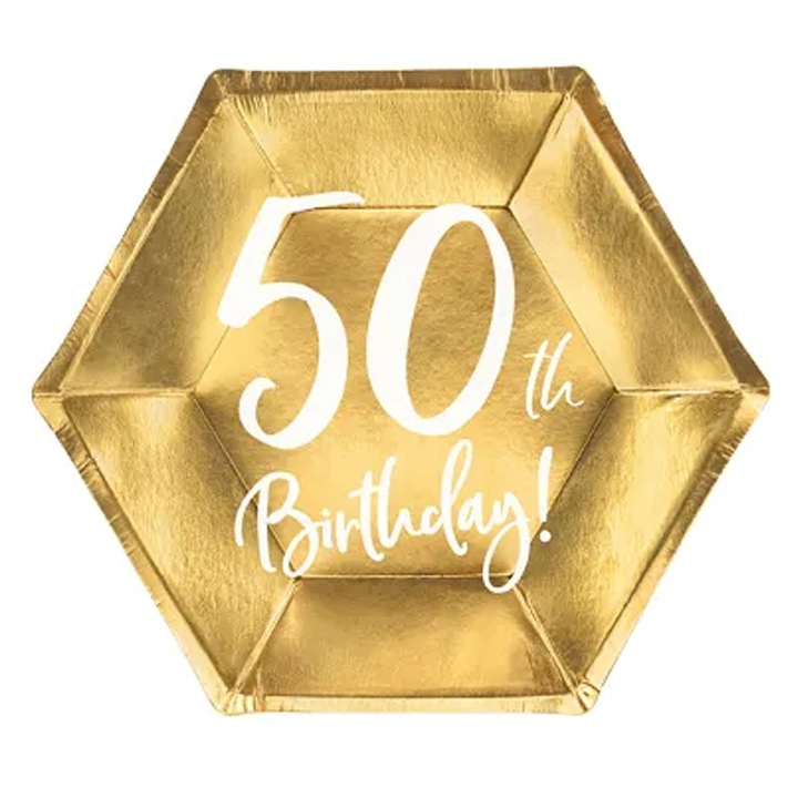 Тарілочки на день народження 50TH BIRTHDAY золотий 20 см 6 шт. TPP73-50-019 м PARTYDECO