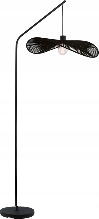 Stojací Lampa 50 CM Loftová Černá, Vysoké Stínidlo, Přírodní Materiály, E27