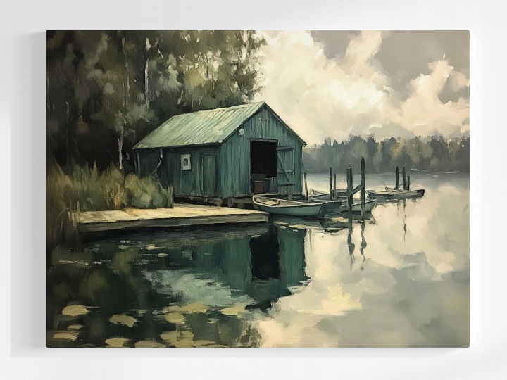 Plakát Krajina Příroda Jezero Voda Loďka Most Molo 100x75