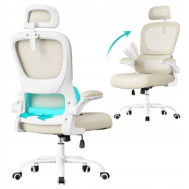 Otočná Kancelářská Židle ergonomické křeslo béžová nastavitelná herní síť
