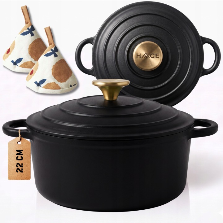 Hrnec 3 L Smaltovaný S Poklicí Černý Mat Indukce Trouba 22 CM
