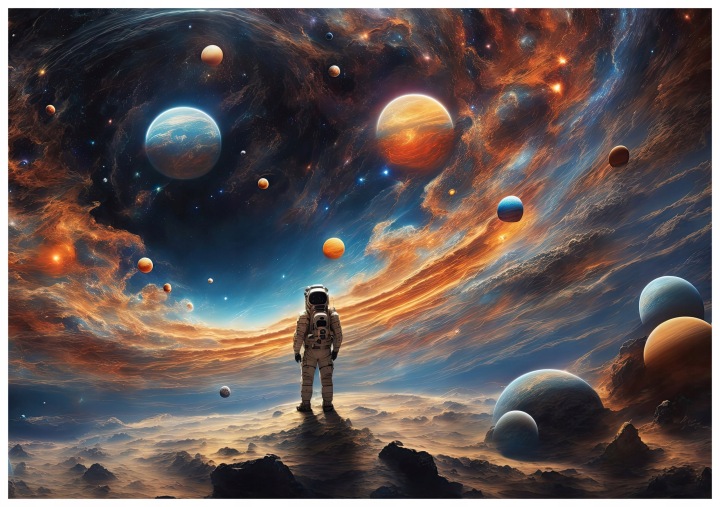 Vliesová fototapeta Kosmonaut Vesmír Planety Hvězdy 200x140 lepidlo