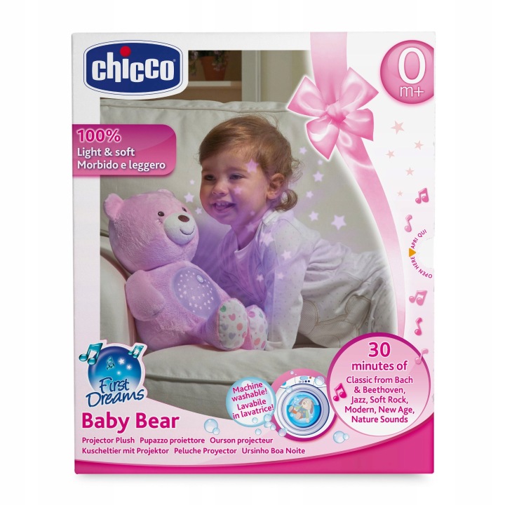 Chicco нічник світний ведмедик з мелодією рожевий — фото 13
