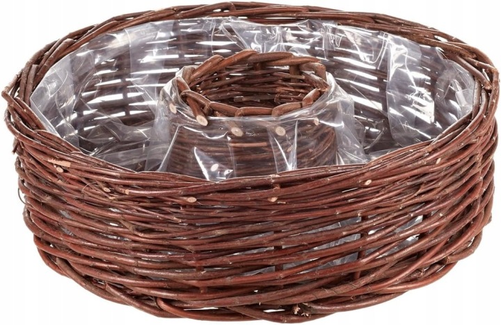 Květináč z proutí hnědý Dehner 38 cm x 12 cm, koš s fólií na sázení