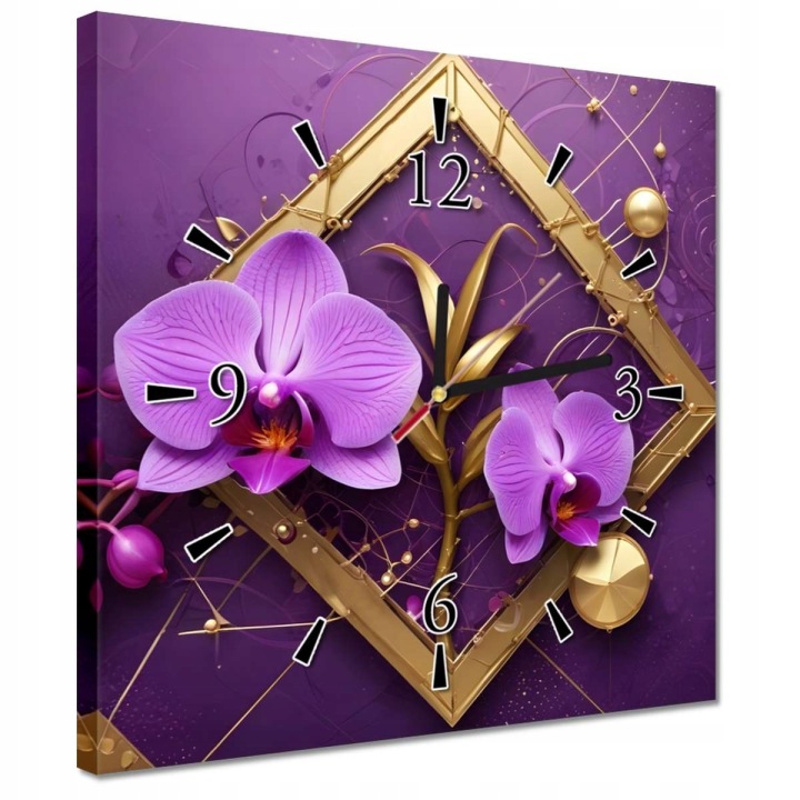 Hodiny 30x30 Fialové orchideje a zlato