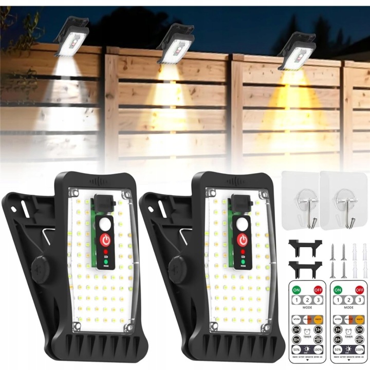 2x Led Solární Lampička se Svorkami, Venkovní Vodotěsná s Pohybovým Čidlem