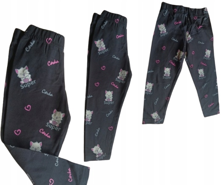 Legginsy dziecięce dla dziewczynki kotek czarny