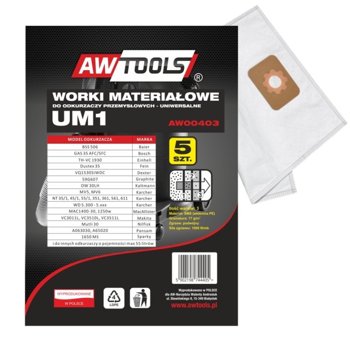 Awtools Sáčky Z Mikrotextilie, sada 5ks UM1, GAS35/VC3011L/VC3510L/VC3511L