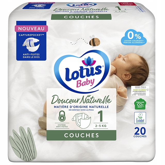 Підгузки Lotus Baby Douceur naturelle 20 шт. для немовлят Розмір 1