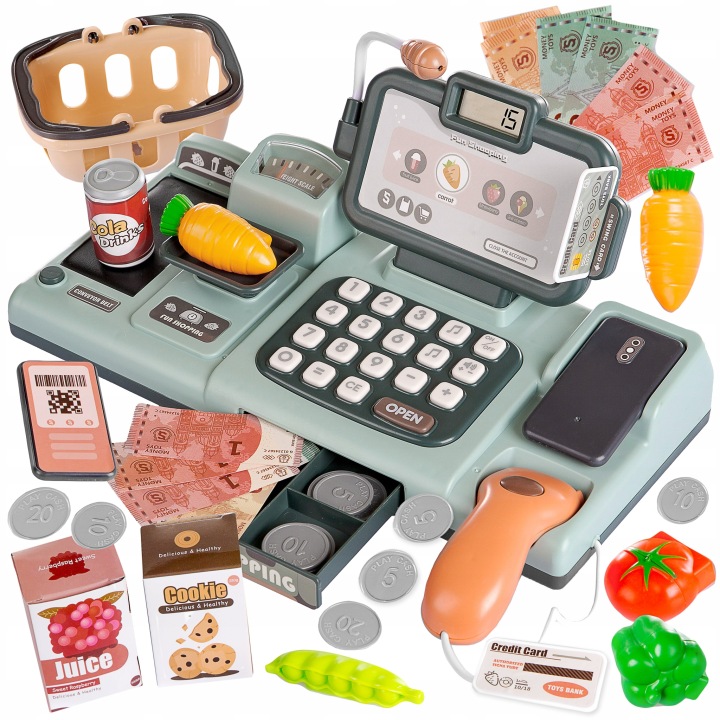 KASA FISKALNA DLA DZIECI AKCESORIA KOSZYK SKLEP