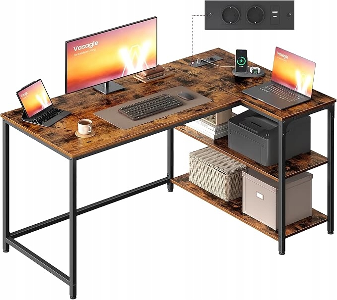 Vasagle Rohový psací stůl ve tvaru písmene se 2 porty Usb, Ac 120 x 80