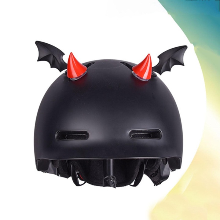 2 Count шолом Декорація Наклейка Devil Horn Дизайн, Full of Wing Чорний — фото 7