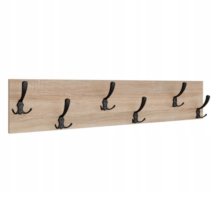 Věšák Loft 100 cm Dub Sonoma 6 úchytů Černý Moderní na oblečení