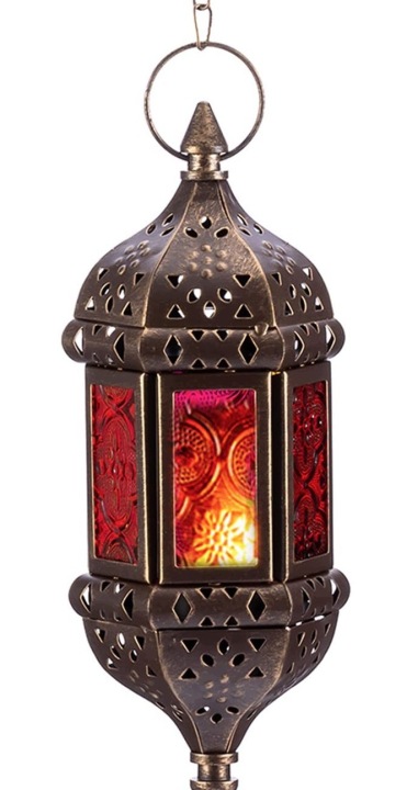 Závěsná Marocká Lampa 24 CM Kovová Sklo Hnědá Na Svíčku
