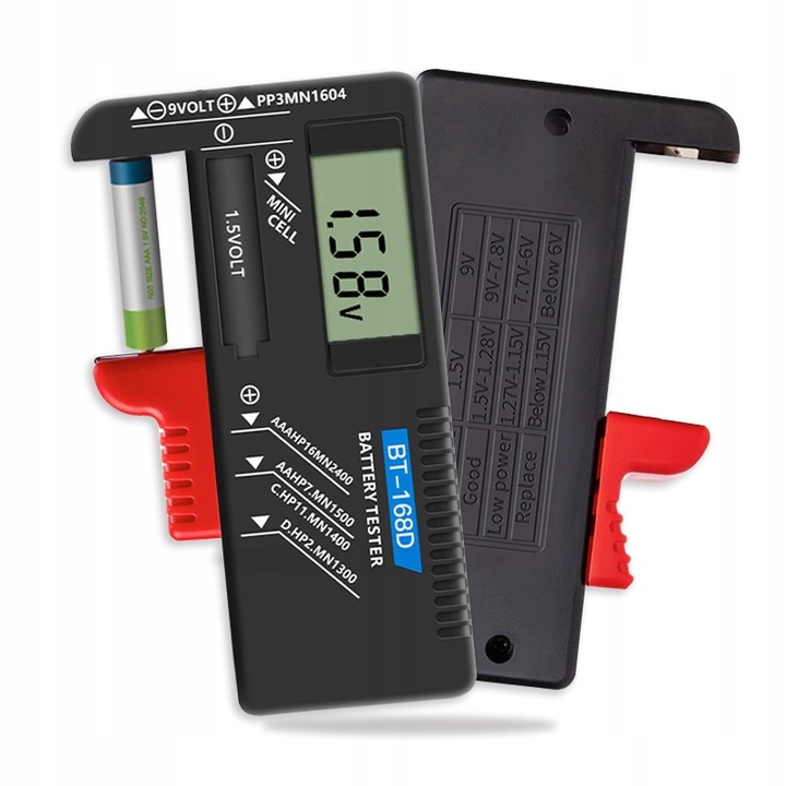 MIERNIK BATERII CYFROWY TESTER AKUMULATORKÓW WOLTOMIERZ LCD AA AAA C D 9V