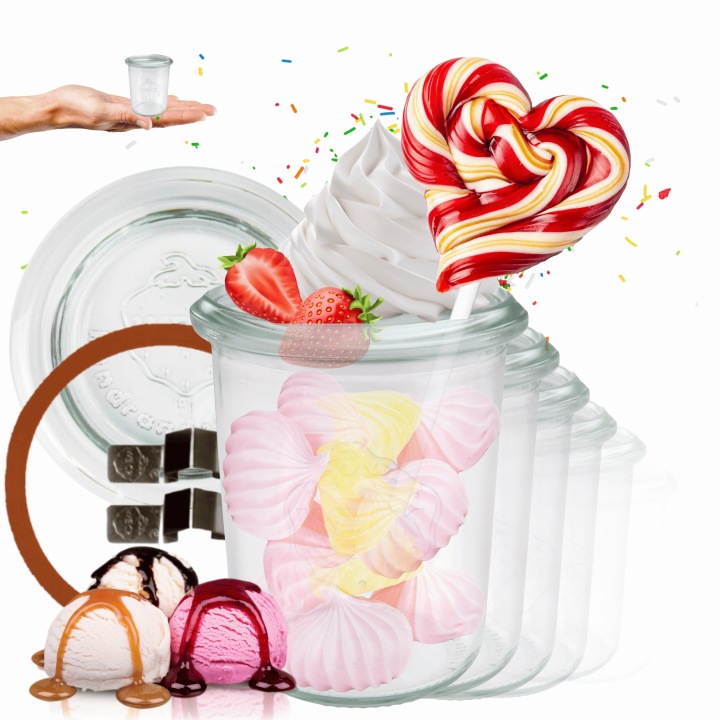 Sklenice Weck 160 ml zavařeniny Mold žáruvzdorné džemové uzávěry víko gumička 6 Ks