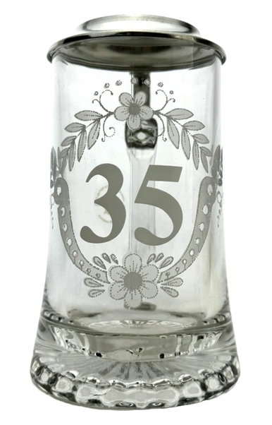 Pivní sklenice na pivo 35 let výroční s cínovým víčkem, korbel, 0,4 l