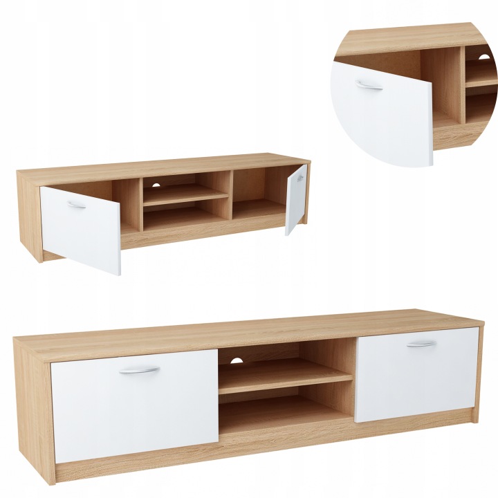 Rtv skříňka 2DC 160 cm Bílá-sonoma velký stolek pod televizor, prostorná komoda