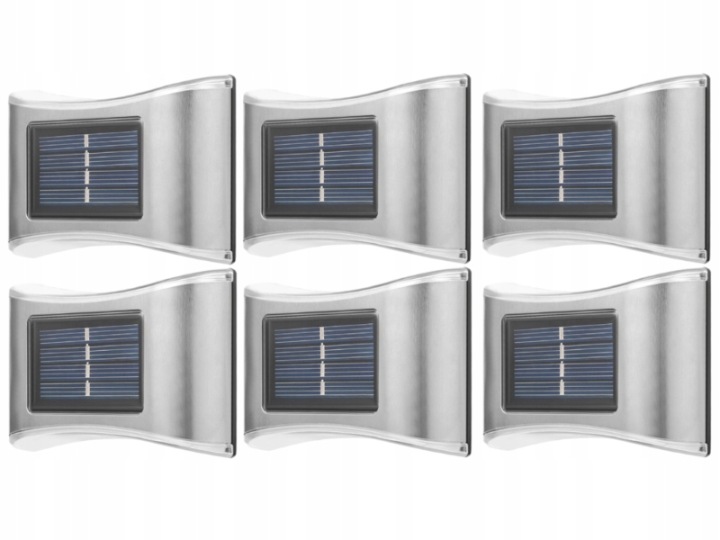 6 x Kovová Led Lampa Stříbrná Solární Nástěnná Lampa Venkovní Soumrakový Senzor