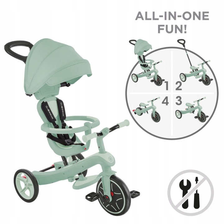 Велосипед триколісний Globber Explorer Trike 4 в 1 Еко Кокос зелений складаний — фото 2