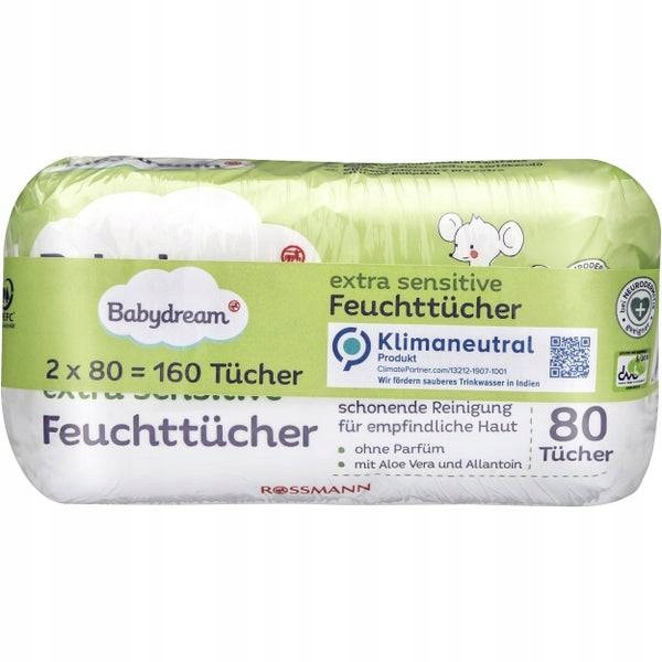 Серветки вологі Babydream Extra Sensitive 2 x 80 шт.