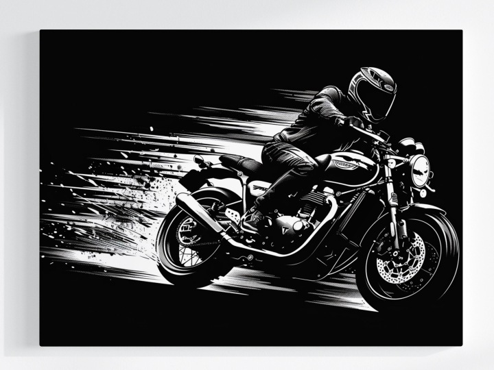 Plakát Dynamický Motocykl Rychlost Černobílý 100x75