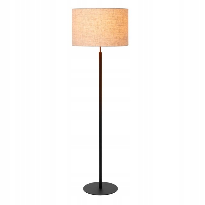 Béžová podlahová lampa Maya klasická vedle křesla v obývacím pokoji 81/38/Lucide