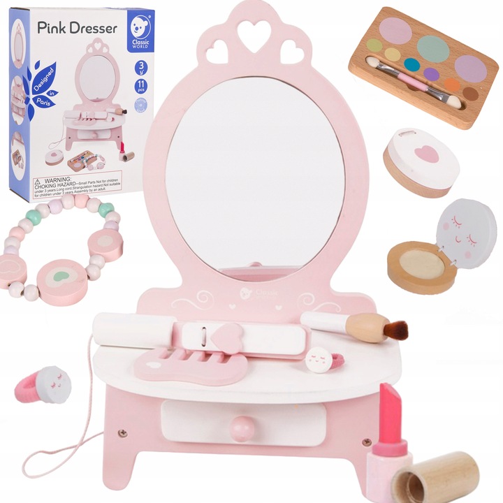 DREWNIANA TOALETKA DZIEWCZYNKI Z LUSTREM + PROSTOWNICA 11 AKC CLASSIC WORLD
